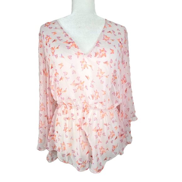 Victoria's Secret Light Pink Butterfly Open Back Mesh Romper Lingerie - Picture 1 of 6